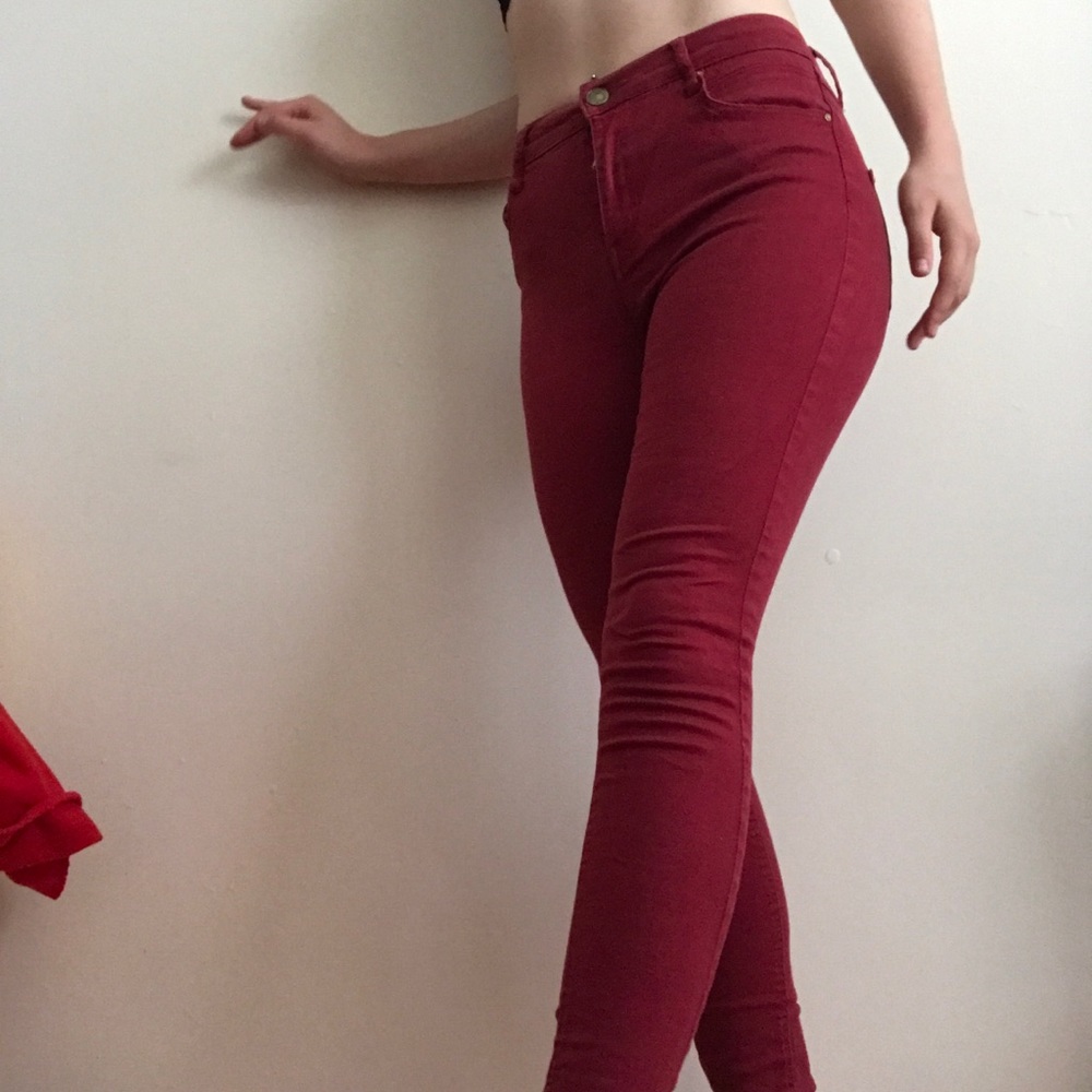 Comfy thick red skinny jeans